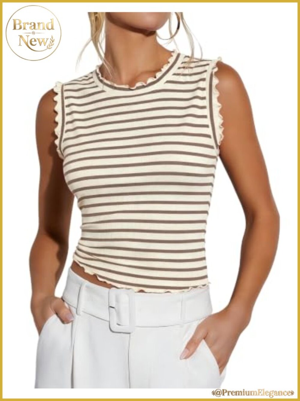 LEEDYA Women Sleeveless Ribbed Knit Tank Top Business Casual Crew Neck Summer